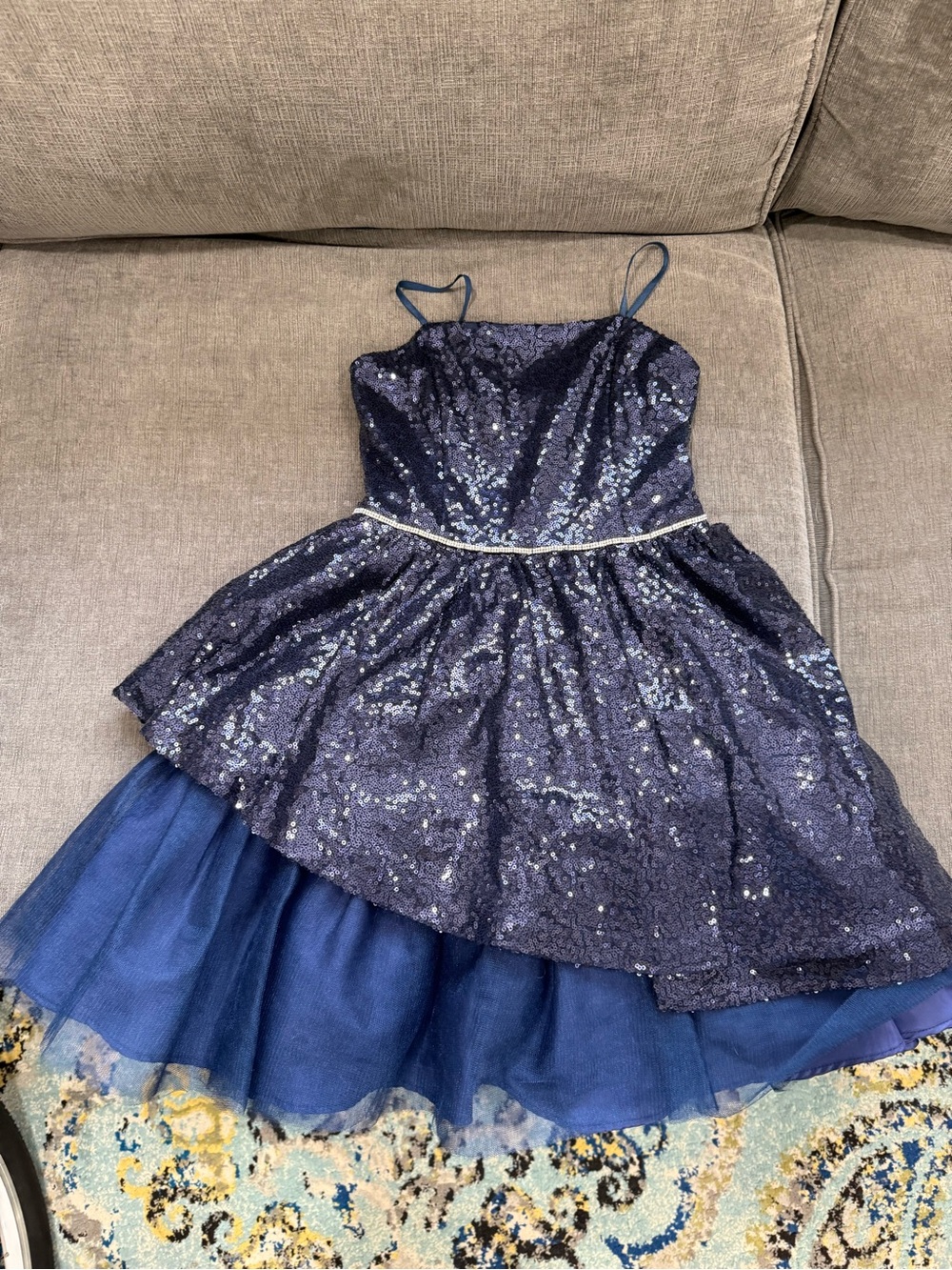 Un Deux Trois Navy Blue Sequin Party Dress for Girls